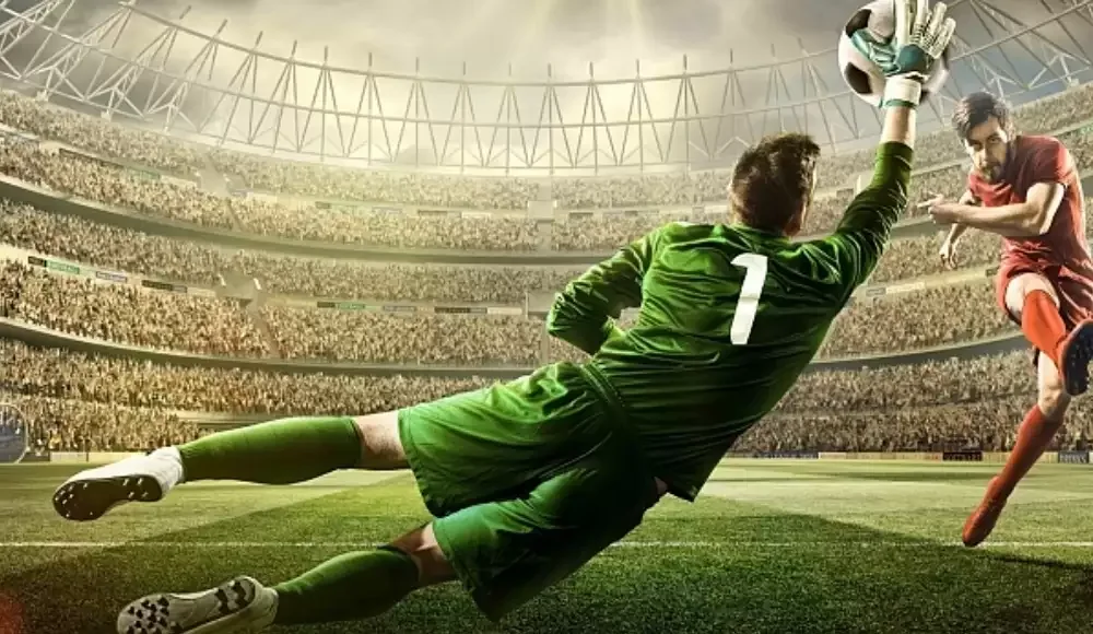 Layar pertandingan olahraga dengan daftar liga dan kartu acara
